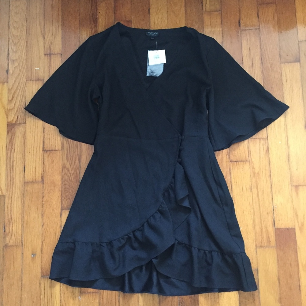 Black Wrap Style Dress with Buttons